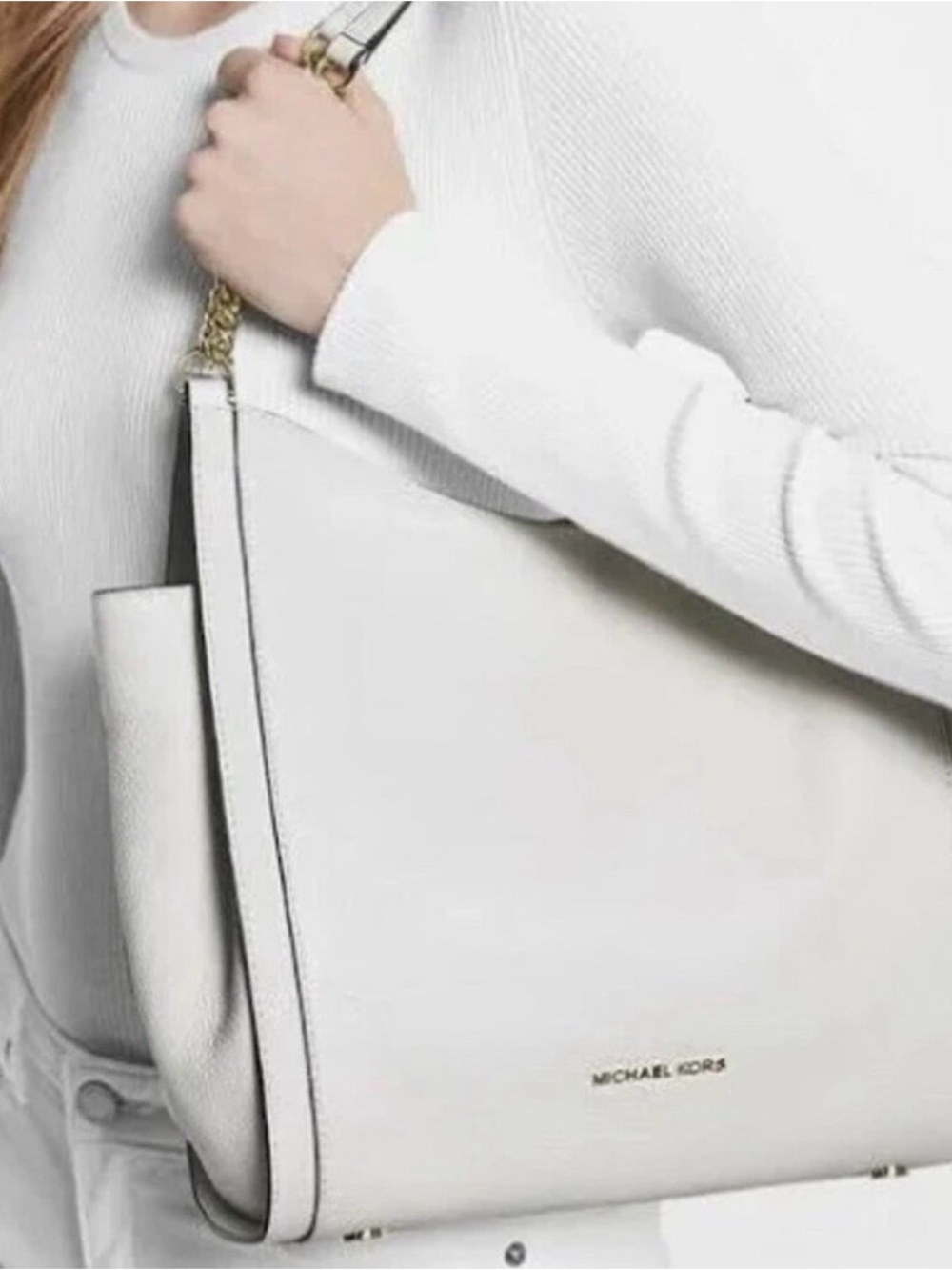 MICHAEL KORS Cream Leather Chain-Handle Tote